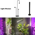 پوستر چراغ رشد گیاه لایت میژن که شامل سه عکس هست که در عکس در کنار گلدان ها هر دو طرف چراغ روشن اس و دارای دو طیف نوری نچرال و بنفش میباشد.