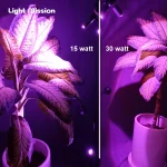 در تصویر مقایسه قدرت تابش دو چراغ رشد گیاه لایت میژن مدل سان رایز ۱۵ وات و ۳۰ وات نشان داده شده است . سمت راست مدل ۳۰ وات و سمت چپ مدل ۱۵ وات است . هر دو فول اسپکتروم دارای لنز محدب مخصوص